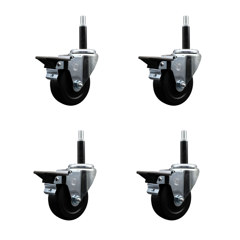 SCC-EX20S3514-HRS-PLB-34-4 Hard Rubber Swivel Expanding Stem Caster with 3.5 x 1.25 in. Black Wheels & 0.75 in. Stems - Set of 4