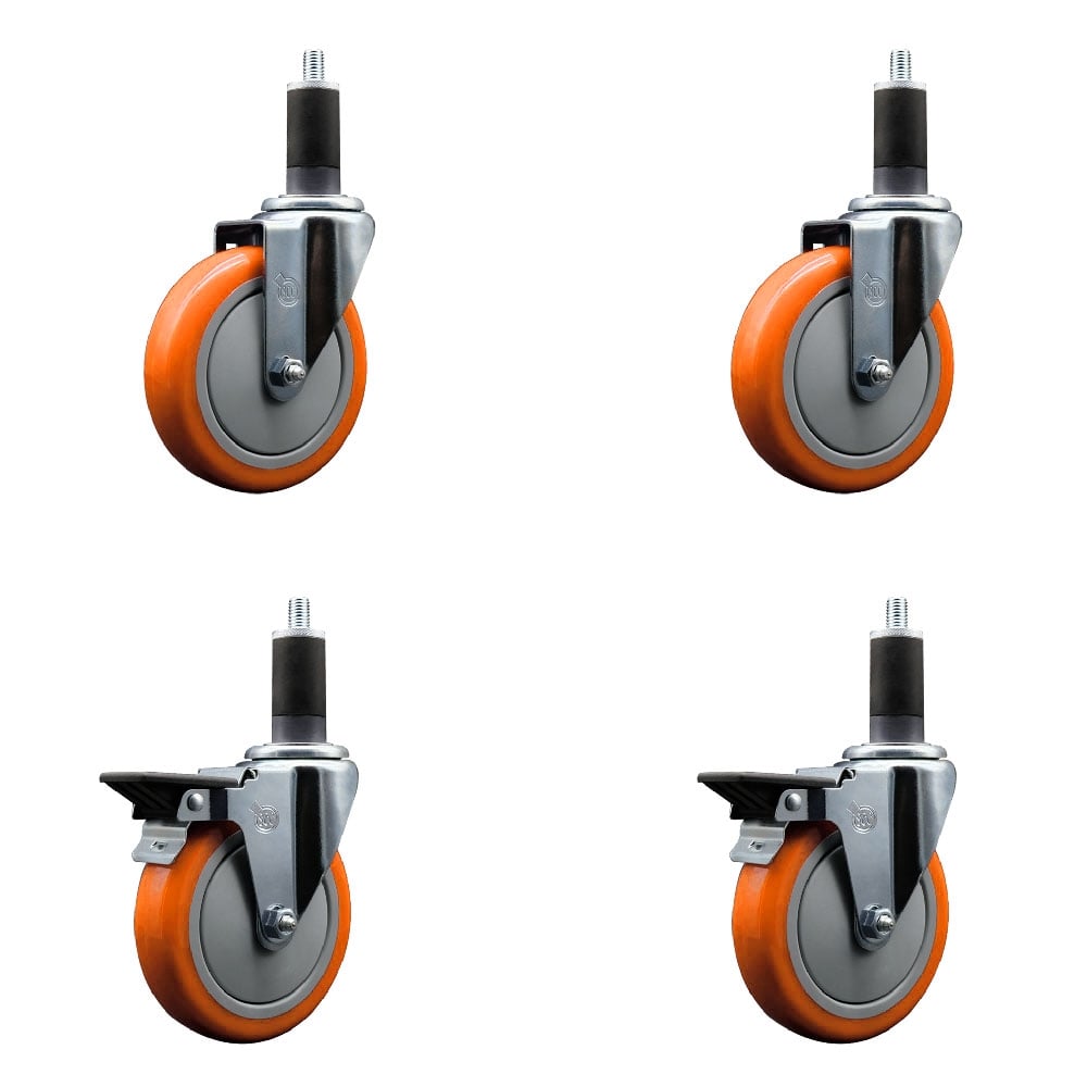 SCC-EX20S514-PPUB-ORG-2-PLB-2-114 Polyurethane Swivel Expanding Stem Caster with 5 in. Orange Wheels & 1.25 in. Stems - Set of 4