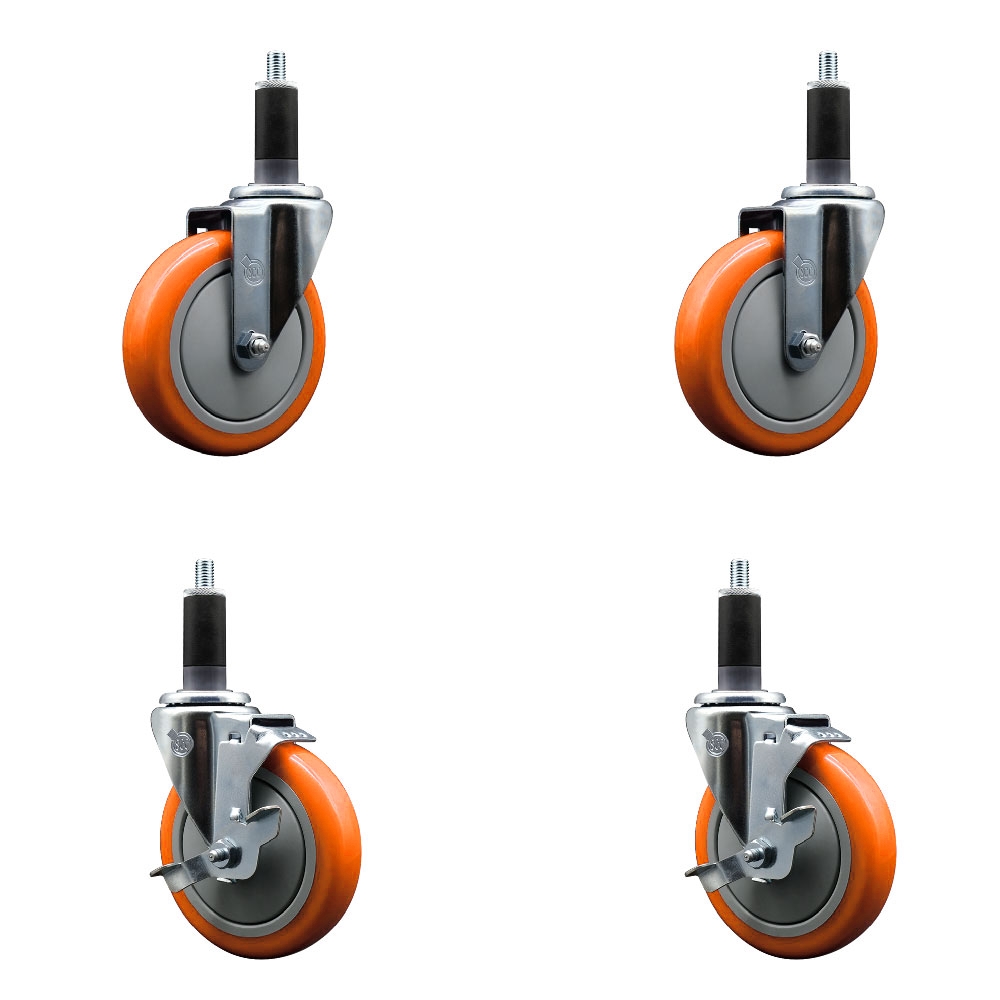 SCC-EX20S514-PPUB-ORG-2-TLB-2-118 Polyurethane Swivel Expanding Stem Caster with 5 in. Orange Wheels & 1.13 in. Stems - Set of 4