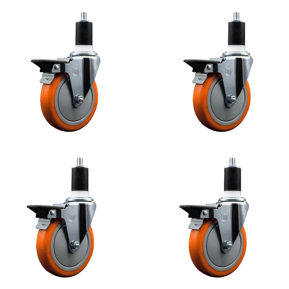SCC-EX20S514-PPUB-ORG-PLB-112-4 Polyurethane Swivel Expanding Stem Caster with 5 in. Orange Wheels & 1.5 in. Stems - Set of 4