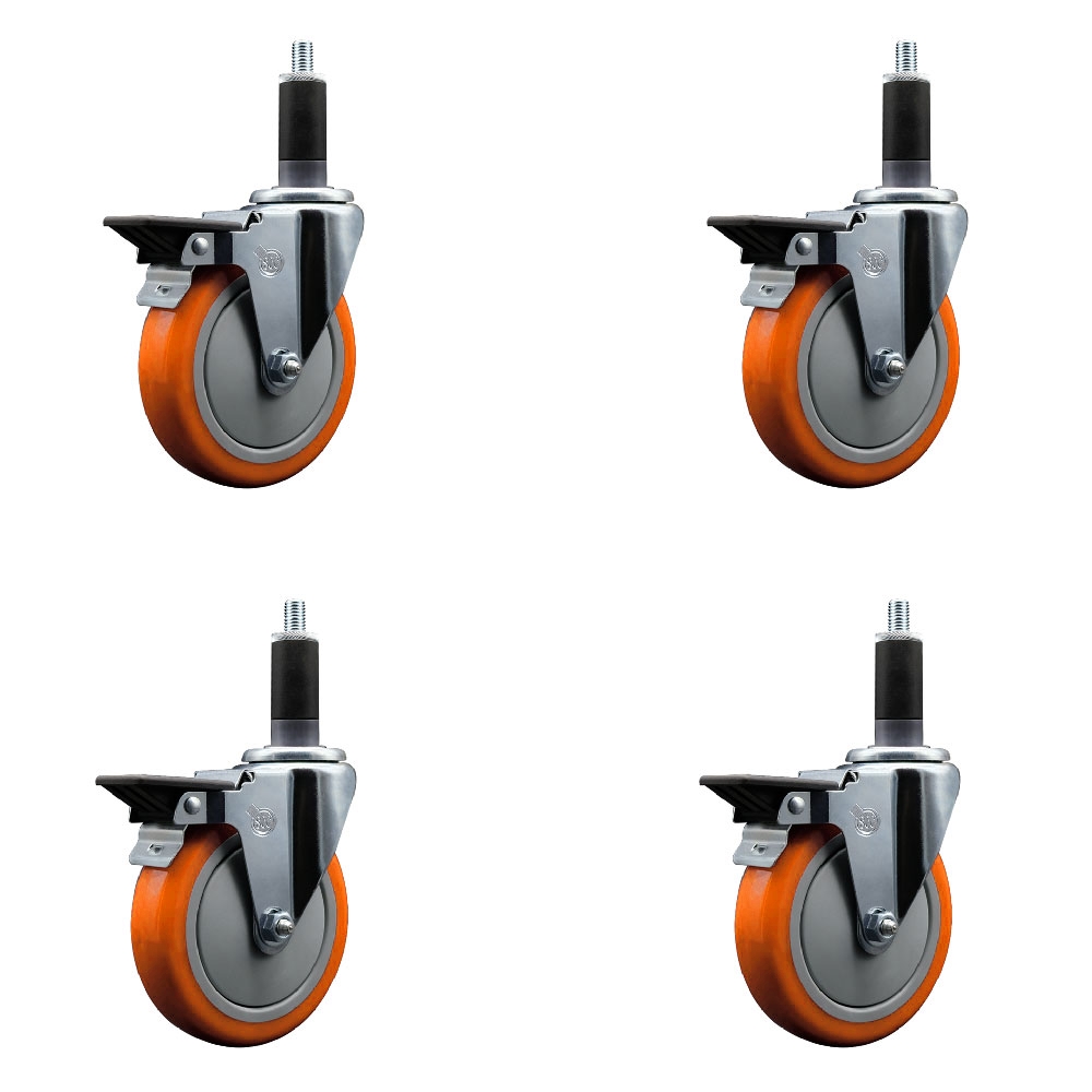 SCC-EX20S514-PPUB-ORG-PLB-118-4 Polyurethane Swivel Expanding Stem Caster with 5 in. Orange Wheels & 1.13 in. Stems - Set of 4