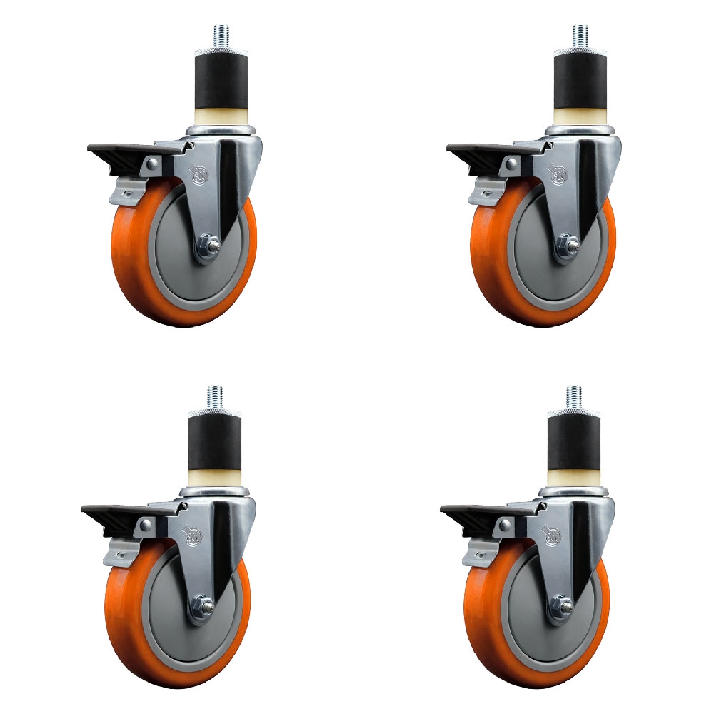 SCC-EX20S514-PPUB-ORG-PLB-178-4 Polyurethane Swivel Expanding Stem Caster with 5 in. Orange Wheels & 1.87 in. Stems - Set of 4