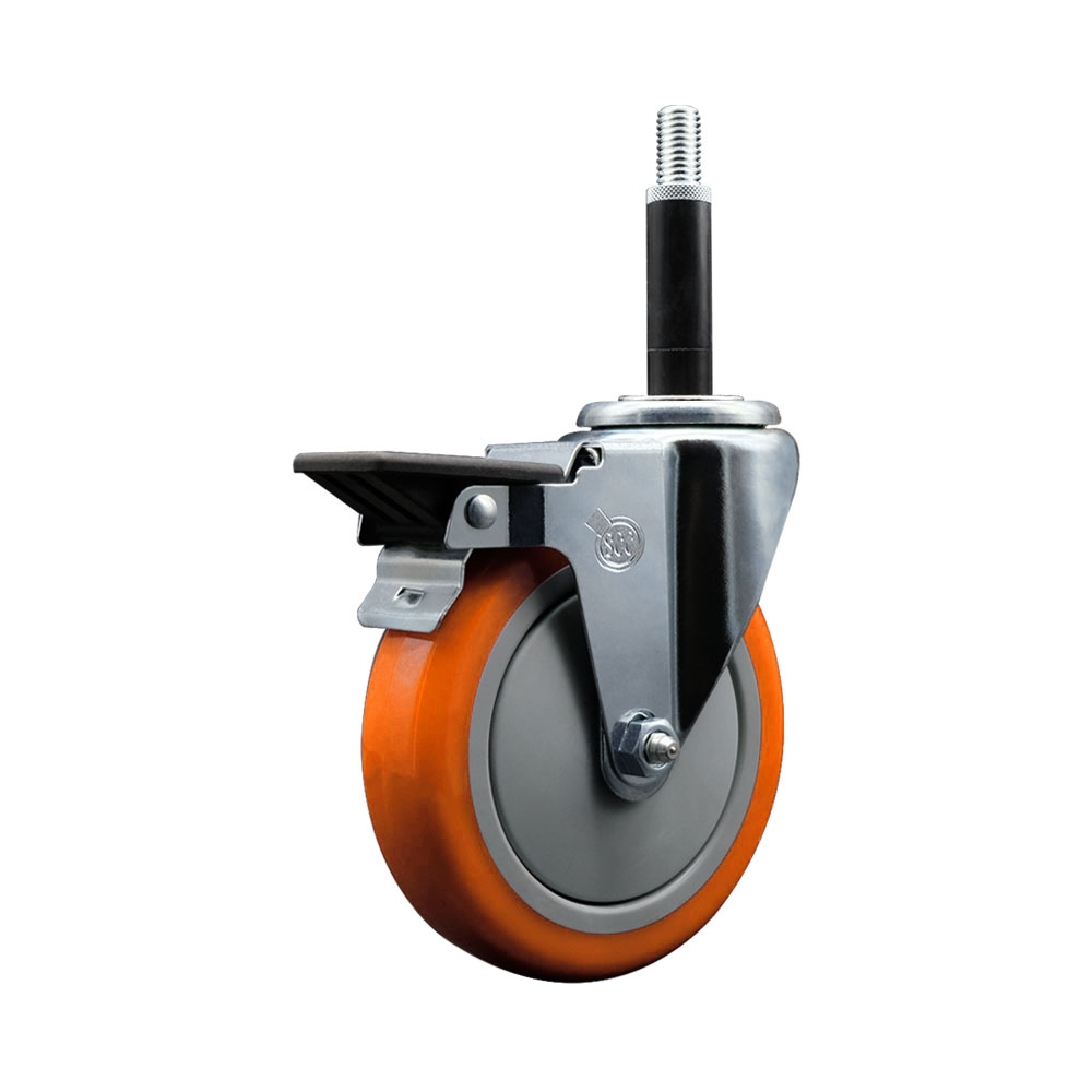 SCC-EX20S514-PPUB-ORG-PLB-34 Polyurethane Expanding Stem Swivel Caster with 5 in. Orange Wheel & 0.75 in. Stem & Posi Locking Brake