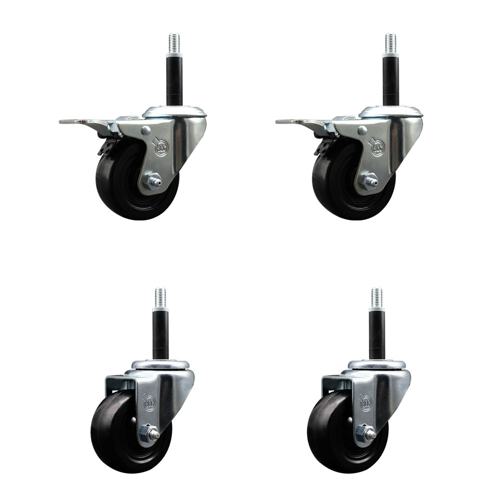 SCC-SSEXTTL20S314-HRS-2-S-2-34 Stainless Steel Hard Rubber Swivel Expanding Stem Caster with 3 x 1.25 in. Black Wheel & 0.75 in. Stems - Set of 4