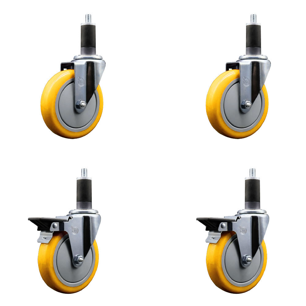 SCC-EX20S514-PPUB-YEL-2-PLB-2-114 Polyurethane Swivel Expanding Stem Caster with 5 in. Yellow Wheels & 1.25 in. Stems - Set of 4