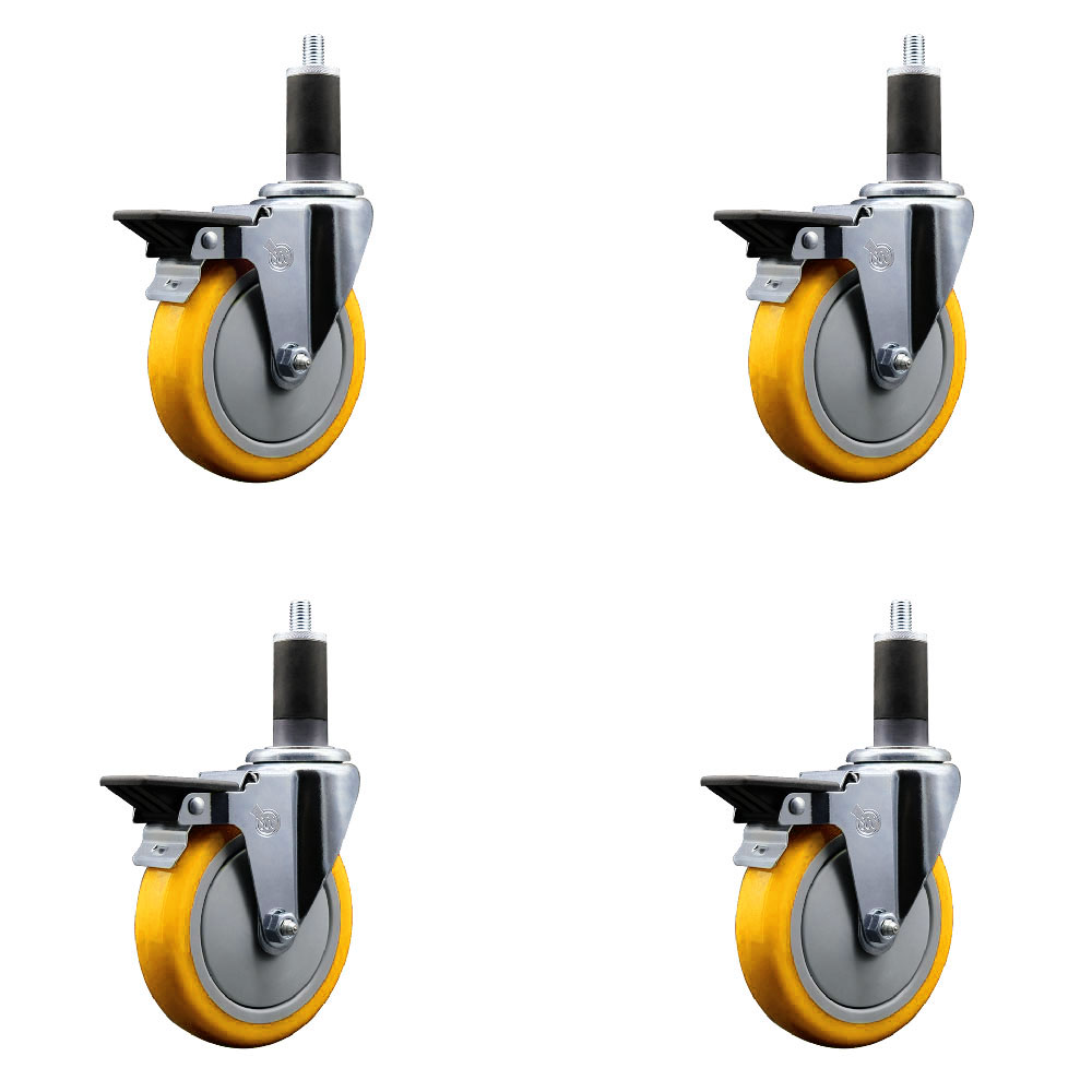 SCC-EX20S514-PPUB-YEL-PLB-114-4 Polyurethane Swivel Expanding Stem Caster with 5 in. Yellow Wheels & 1.25 in. Stems - Set of 4