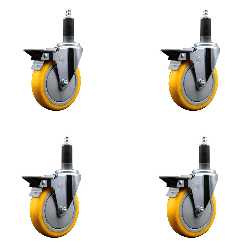 SCC-EX20S514-PPUB-YEL-PLB-118-4 Polyurethane Swivel Expanding Stem Caster with 5 in. Yellow Wheels & 1.13 in. Stems - Set of 4