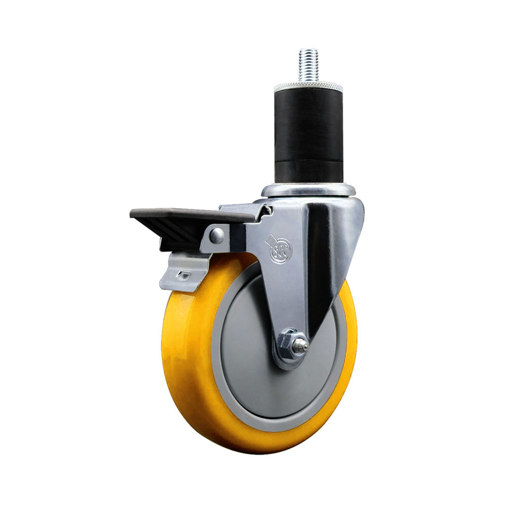 SCC-EX20S514-PPUB-YEL-PLB-134 Polyurethane Expanding Stem Swivel Caster with 5 in. Yellow Wheel & 1.75 in. Stem & Posi Locking Brake