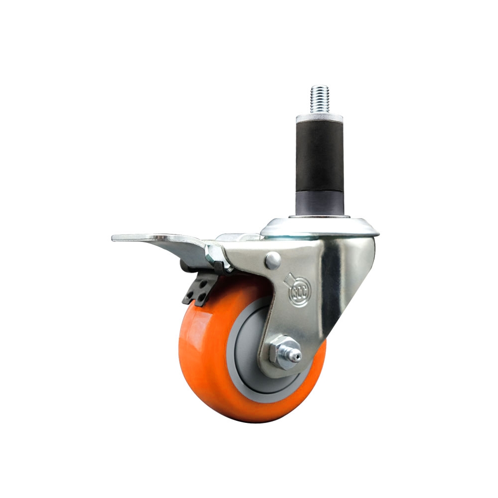 SCC-EXTTL20S314-PPUB-ORG-114 Polyurethane Expanding Stem Swivel Caster with 3 in. Orange Wheel & 1.25 in. Stem & Total Locking Brake