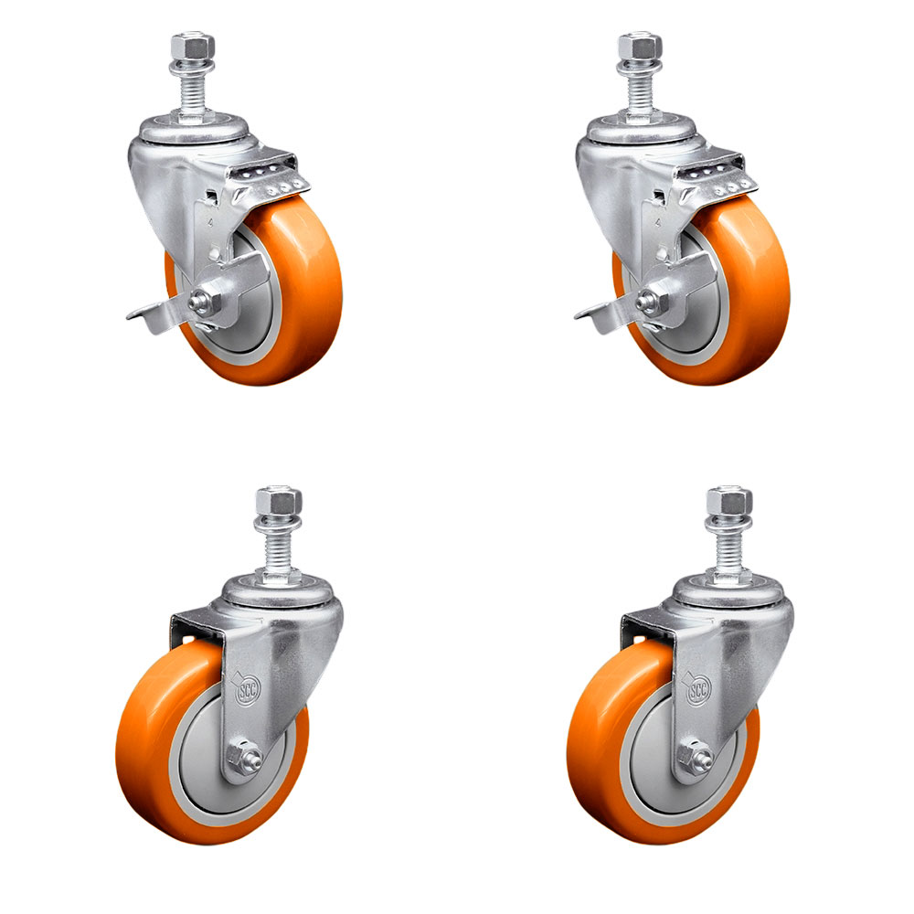SCC-TS20S414-PPUBORG-TLB-121315-2-S2 Polyurethane Swivel Threaded Stem Caster with 4 x 1.25 in. Orange Wheels & 0.5 in. Stems - Set of 4