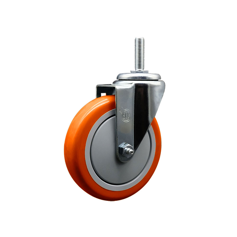 SCC-TS20S514-PPUB-ORG-58212 Polyurethane Swivel Threaded Stem Caster with 5 x 1.25 in. Orange Wheel & 0.63 in. Stem