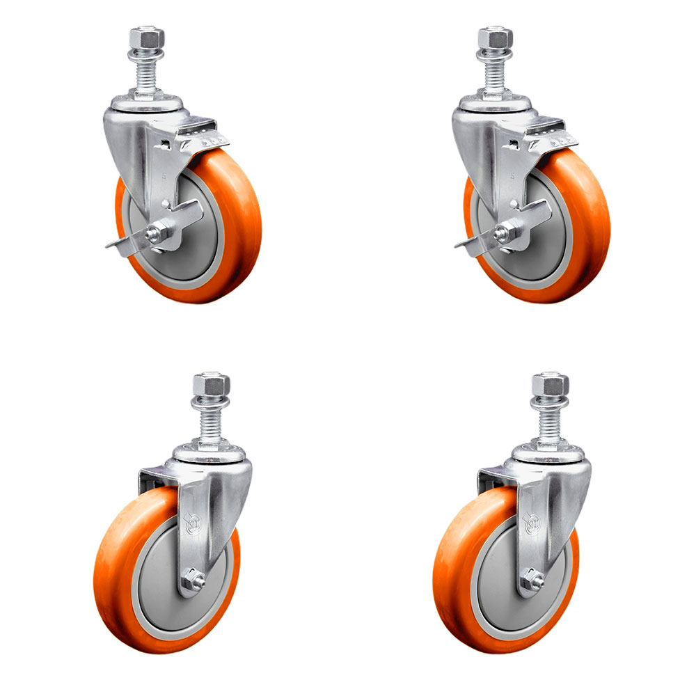 SCC-TS20S514-PPUB-ORG-TLB-M1215-2-S2 Polyurethane Swivel Threaded Stem Caster with 5 x 1.25 in. Orange Wheels & 12 mm Stems - Set of 4