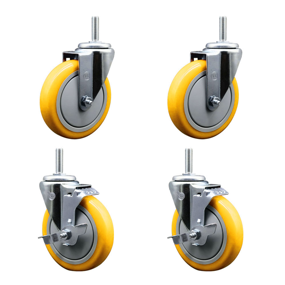 SCC-TS20S514-PPUB-YEL-58212-2-TLB-2 Polyurethane Swivel Threaded Stem Caster with 5 x 1.25 in. Yellow Wheels & 0.63 in. Stems - Set of 4