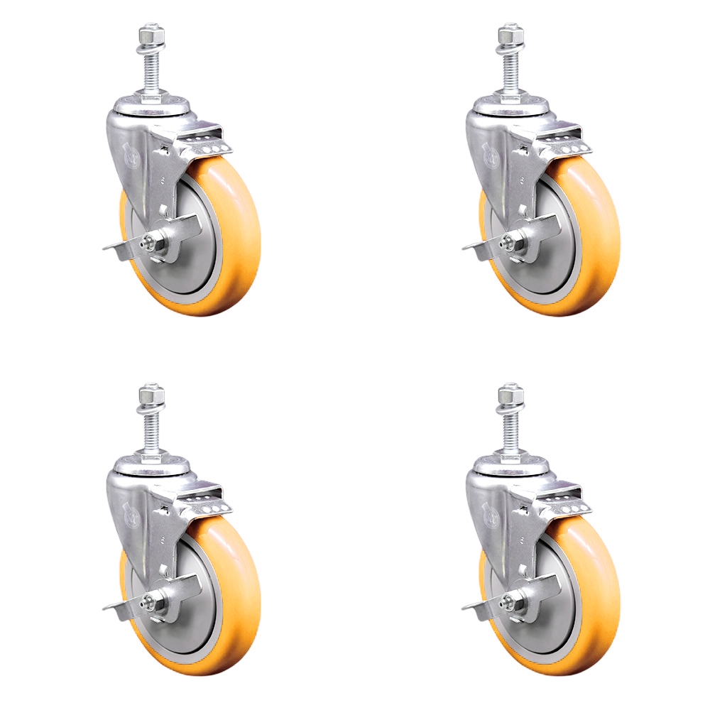 SCC-TS20S514-PPUB-YEL-TLB-381615-4 Polyurethane Swivel Threaded Stem Caster with 5 x 1.25 in. Yellow Wheels & 0.38 in. Stems - Set of 4