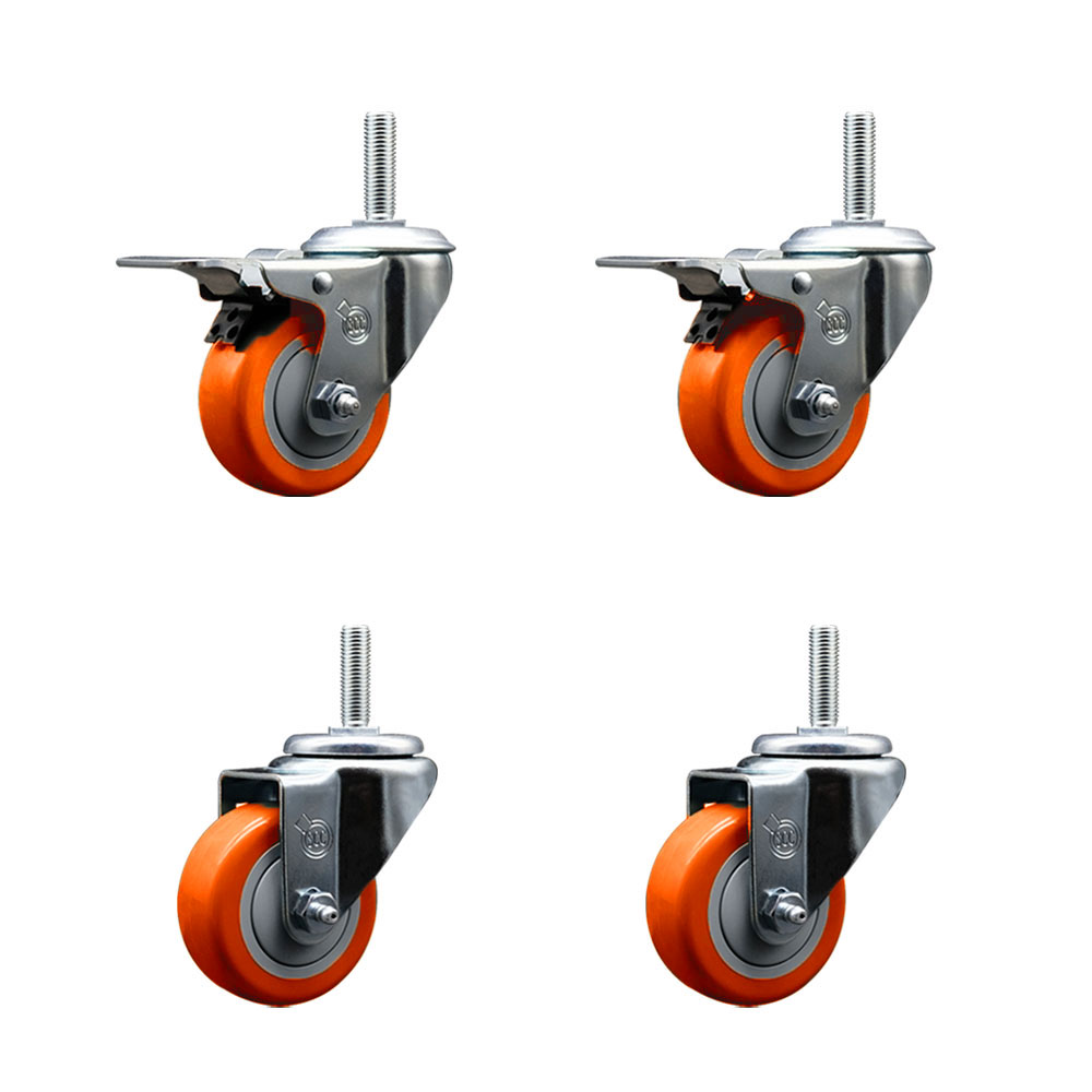 SCC-TSTTL20S314-PPUB-ORG-34212-2-S-2 Polyurethane Swivel Threaded Stem Caster with 3 x 1.25 in. Orange Wheels & 0.75 in. Stems - Set of 4