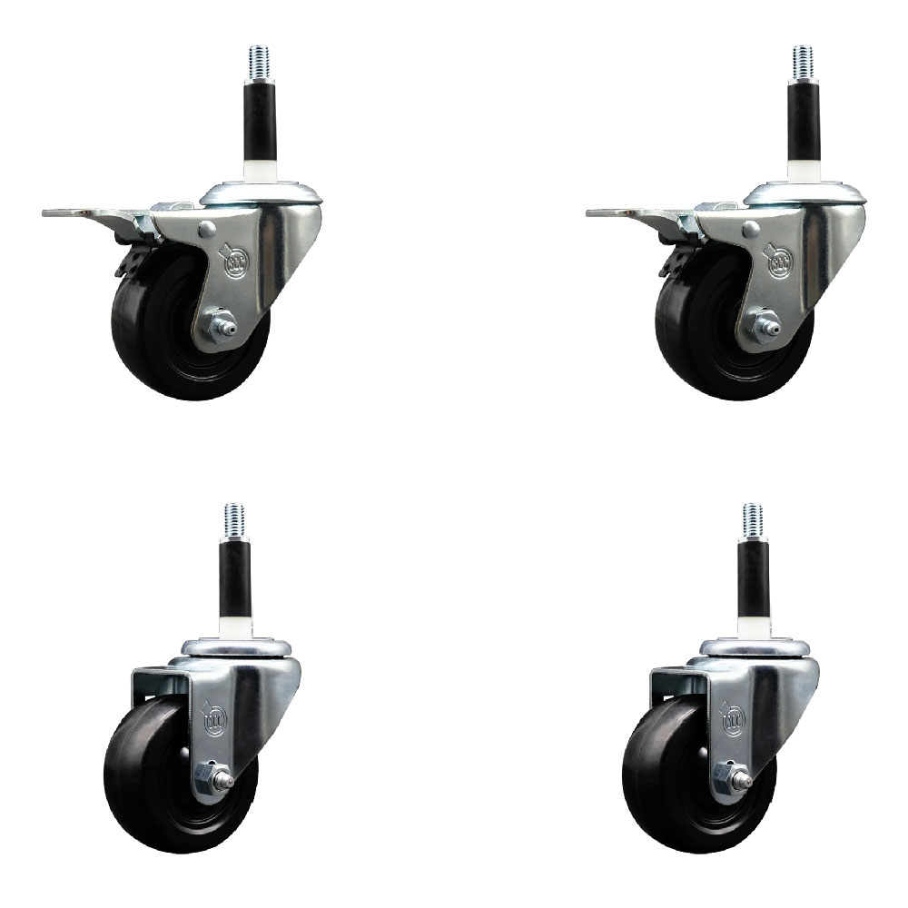SCC-EXTTL20S314-HRS-2-S-2-78 Hard Rubber Swivel Expanding Stem Caster with 3 x 1.25 in. Black Wheels & 0.87 in. Stems - Set of 4