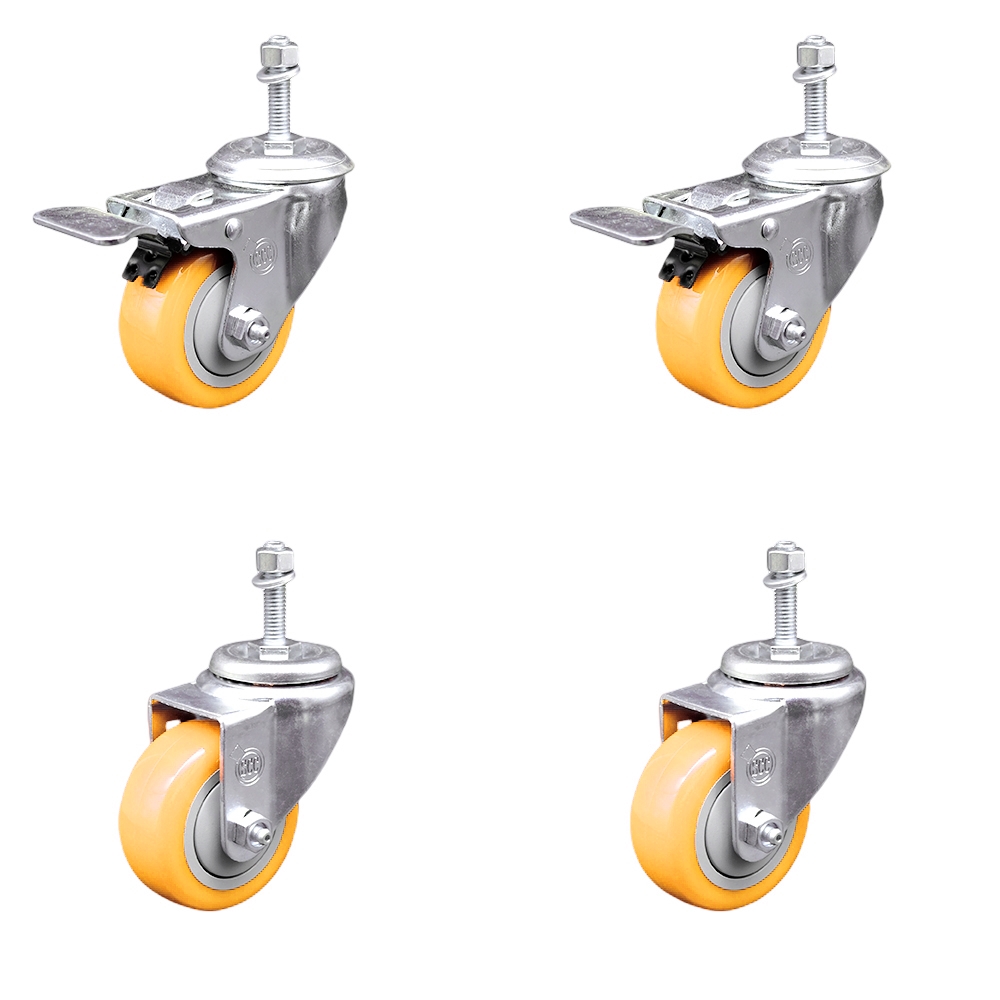 SCC-TSTTL20S3514-PPUB-YEL-381615-2S2 Polyurethane Swivel Threaded Stem Caster with 3.5 x 1.25 in. Yellow Wheels & 0.38 in. Stems - Set of 4