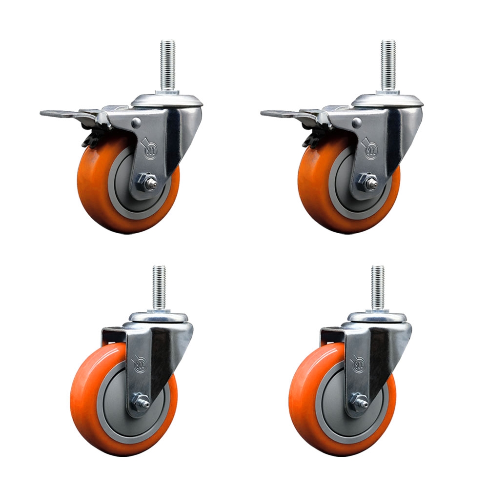 SCC-TSTTL20S414-PPUB-ORG-58212-2-S-2 Polyurethane Swivel Threaded Stem Caster with 4 x 1.25 in. Orange Wheels & 0.63 in. Stems - Set of 4