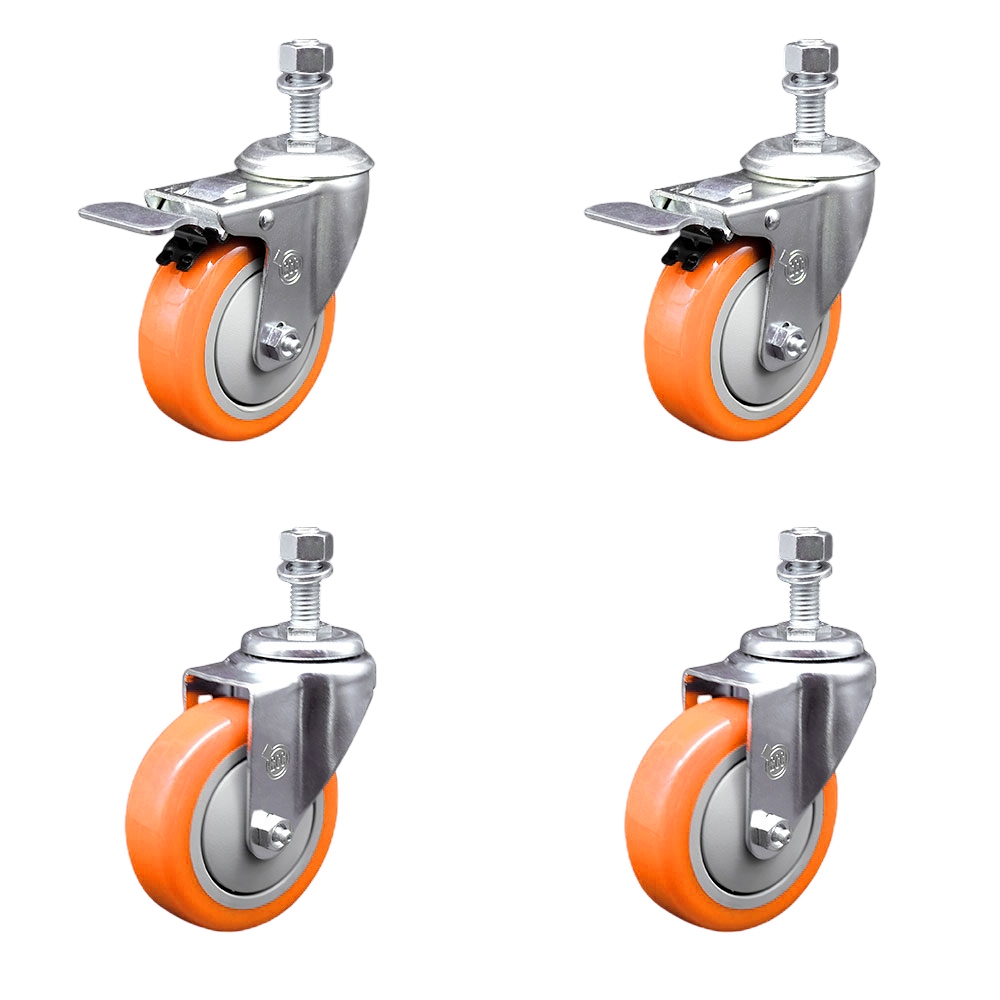 SCC-TSTTL20S414-PPUB-ORG-M1215-2-S-2 Polyurethane Swivel Threaded Stem Caster with 4 x 1.25 in. Orange Wheels & 12 mm Stems - Set of 4