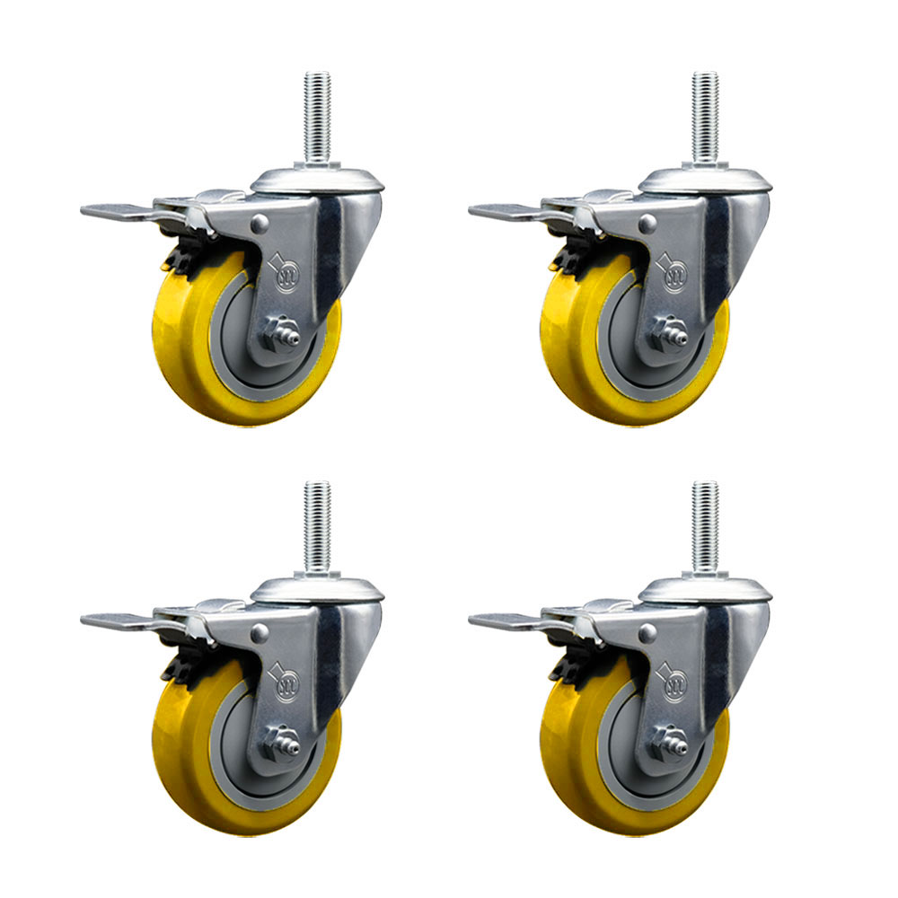 SCC-TSTTL20S414-PPUB-YEL-34212-4 Polyurethane Swivel Threaded Stem Caster with 4 x 1.25 in. Yellow Wheels & 0.75 in. Stems - Set of 4