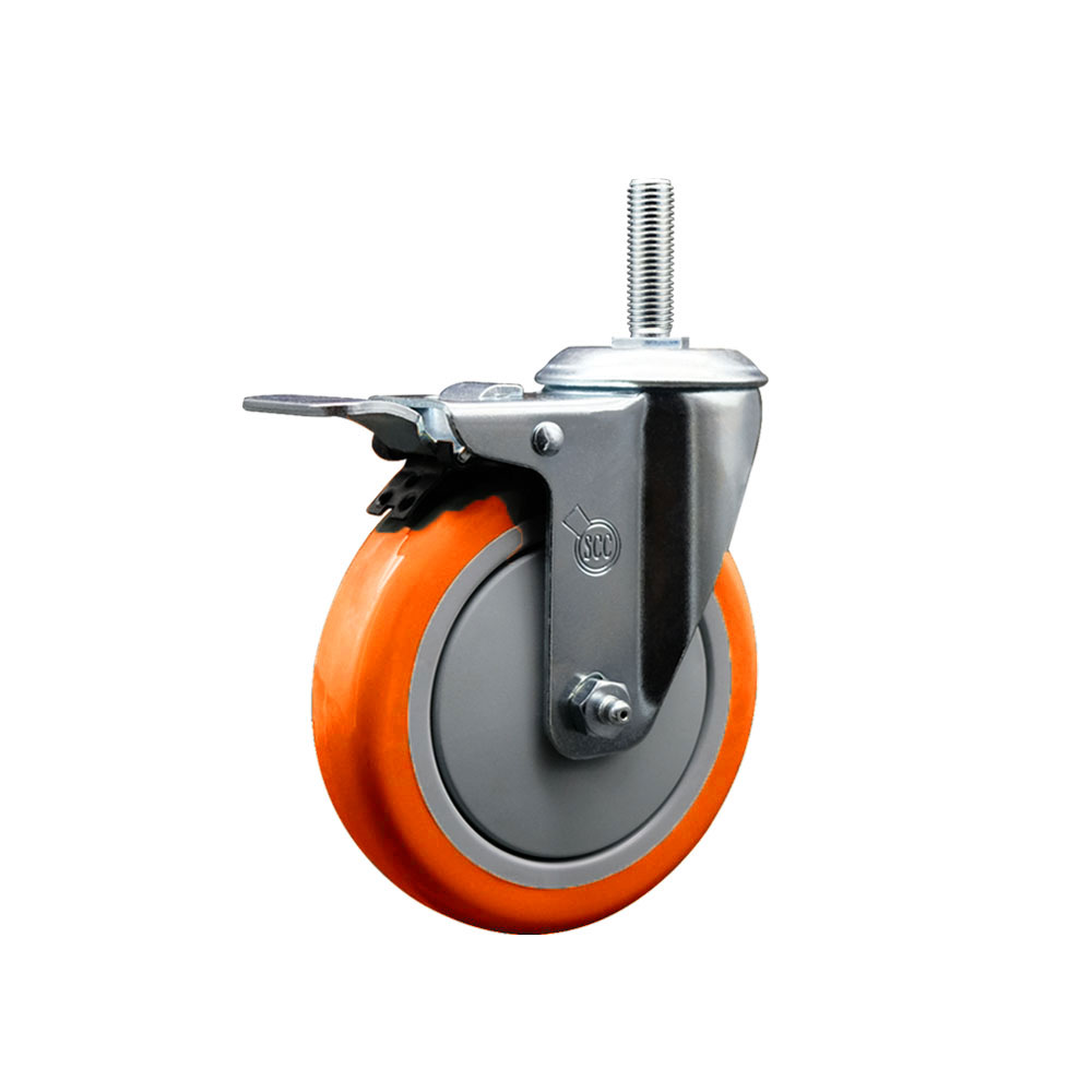 SCC-TSTTL20S514-PPUB-ORG-58212 Polyurethane Swivel Threaded Stem Caster with 5 x 1.25 in. Orange Wheel & 0.63 in. Stem & Total Locking Brake