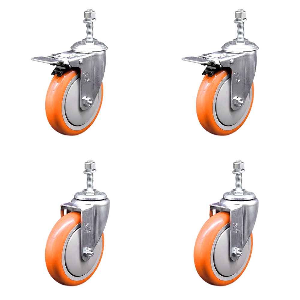 SCC-TSTTL20S514-PPUB-ORG-M1015-2-S-2 Polyurethane Swivel Threaded Stem Caster with 5 x 1.25 in. Orange Wheels & 10 mm Stems - Set of 4