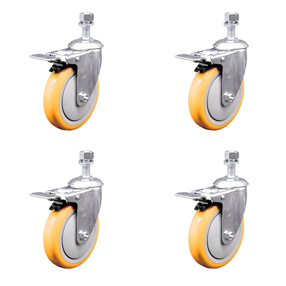SCC-TSTTL20S514-PPUB-YEL-121315-4 Polyurethane Swivel Threaded Stem Caster with 5 x 1.25 in. Yellow Wheels & 0.5 in. Stems - Set of 4