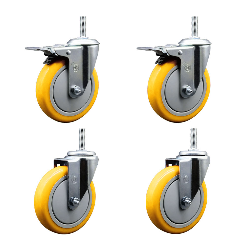SCC-TSTTL20S514-PPUB-YEL-58212-2-S-2 Polyurethane Swivel Threaded Stem Caster with 5 x 1.25 in. Yellow Wheels & 0.63 in. Stems - Set of 4
