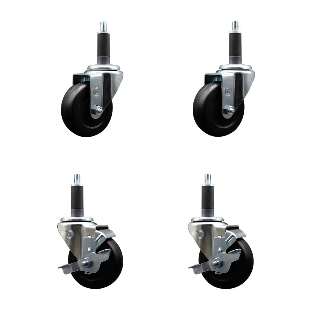 SCC-EX20S3514-SRS-2-TLB-2-1 Soft Rubber Swivel Expanding Stem Caster with 3.5 in. Black Wheels & 1 in. Stems - Set of 4