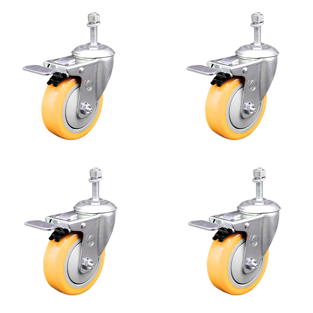 SCC-SSTSTTL20S414-PPUB-YEL-M1015-4 Stainless Steel Polyurethane Swivel Threaded Stem Caster with 4 x 1.25 in. Yellow Wheels & 10 mm Stems - Set of 4