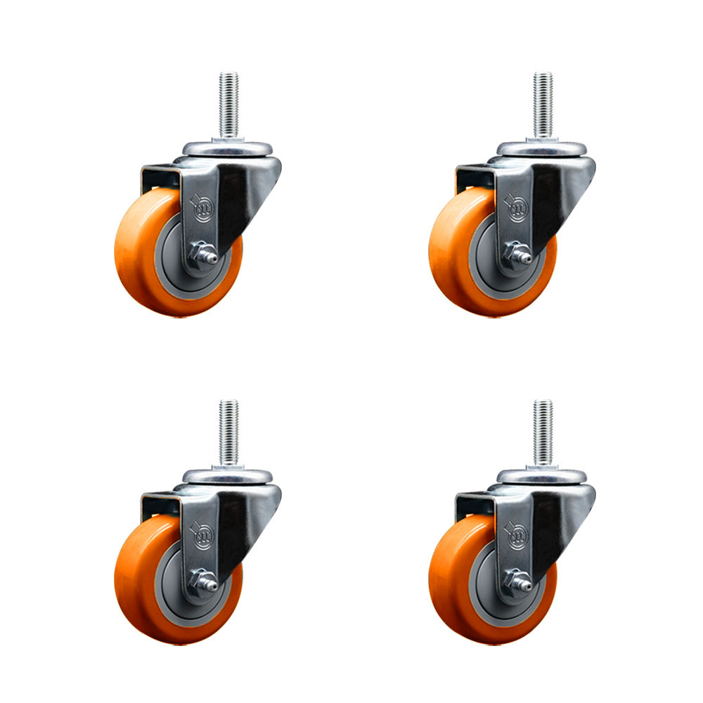 SCC-TS20S314-PPUB-ORG-58212-4 Polyurethane Swivel Threaded Stem Caster with 3 x 1.25 in. Orange Wheels & 0.63 in. Stems - Set of 4