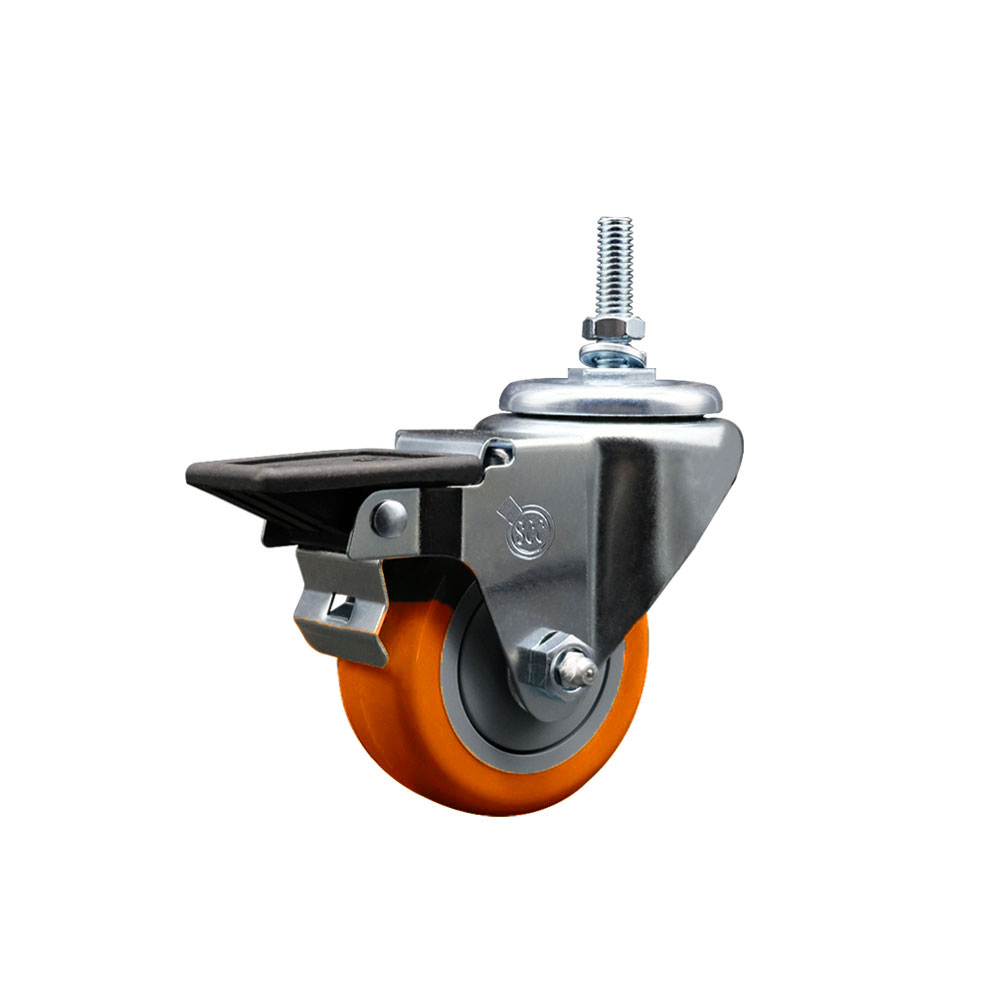 SCC-TS20S314-PPUB-ORG-PLB-381615 Polyurethane Swivel Threaded Stem Caster with 3 x 1.25 in. Orange Wheel & 0.38 in. Stem & Posi Locking Brake