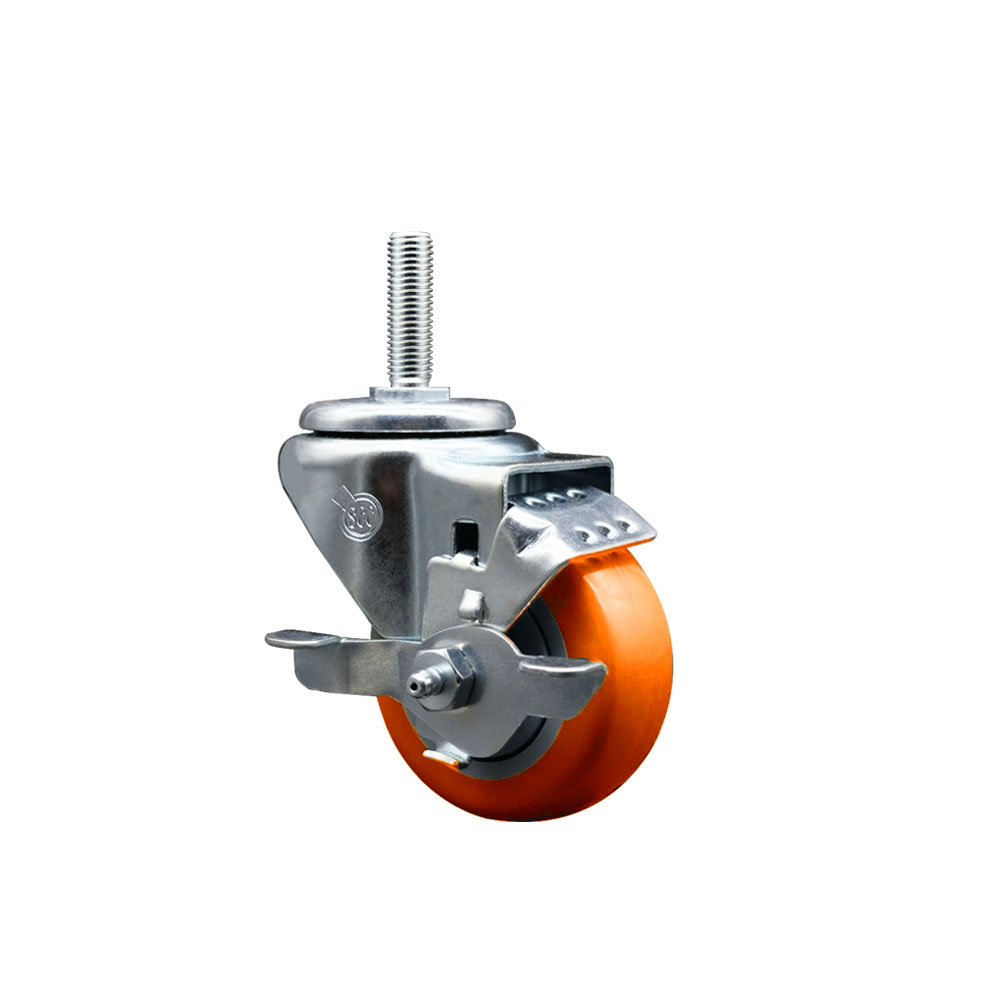 SCC-TS20S314-PPUB-ORG-TLB-34212 Polyurethane Swivel Threaded Stem Caster with 3 x 1.25 in. Orange Wheel & 0.75 in. Stem & Top Locking Brake