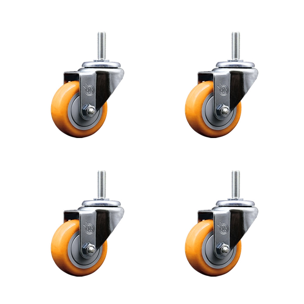 SCC-TS20S314-PPUB-YEL-34212-4 Polyurethane Swivel Threaded Stem Caster with 3 x 1.25 in. Yellow Wheels & 0.75 in. Stems - Set of 4