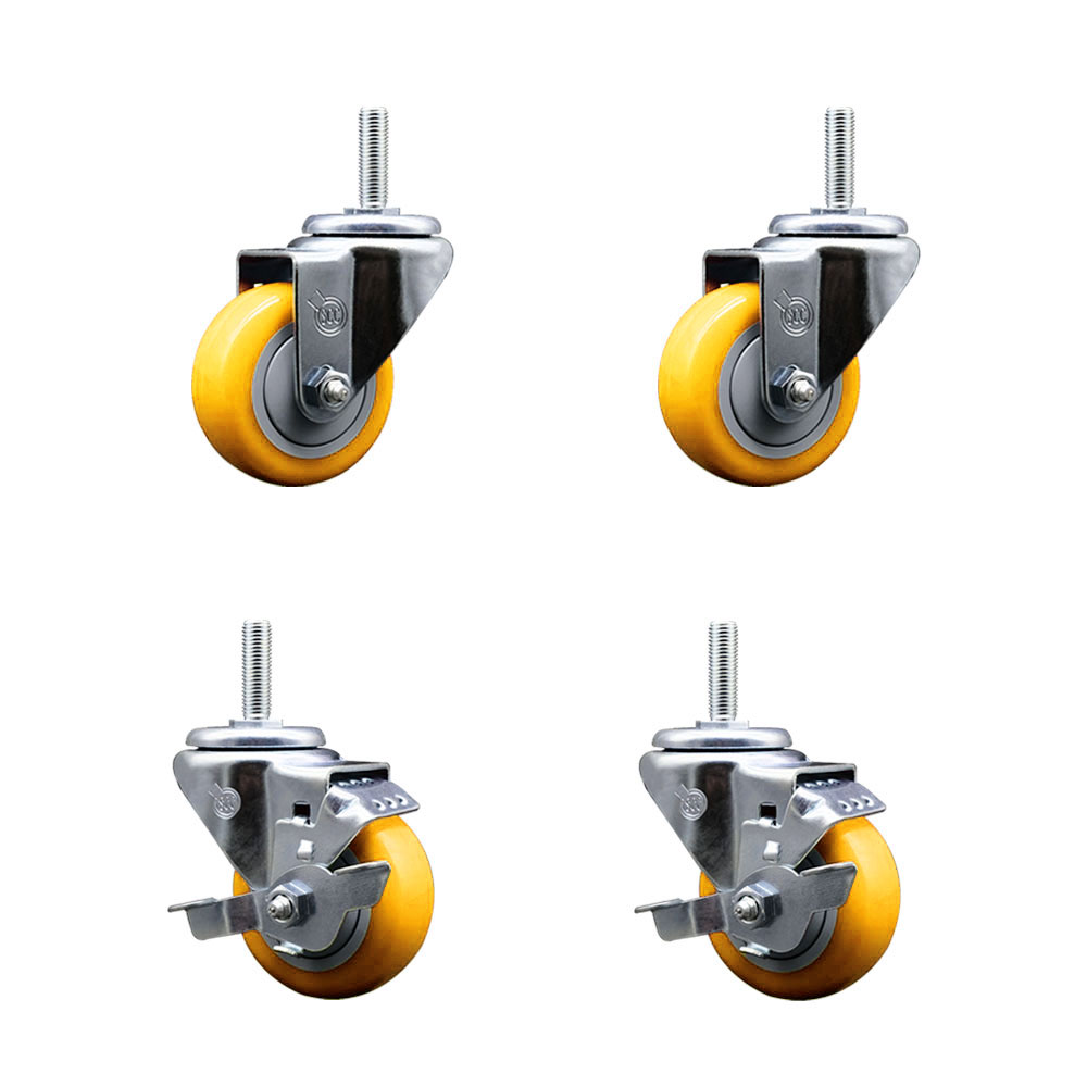 SCC-TS20S314-PPUB-YEL-58212-2-TLB-2 Polyurethane Swivel Threaded Stem Caster with 3 x 1.25 in. Yellow Wheels & 0.63 in. Stems - Set of 4
