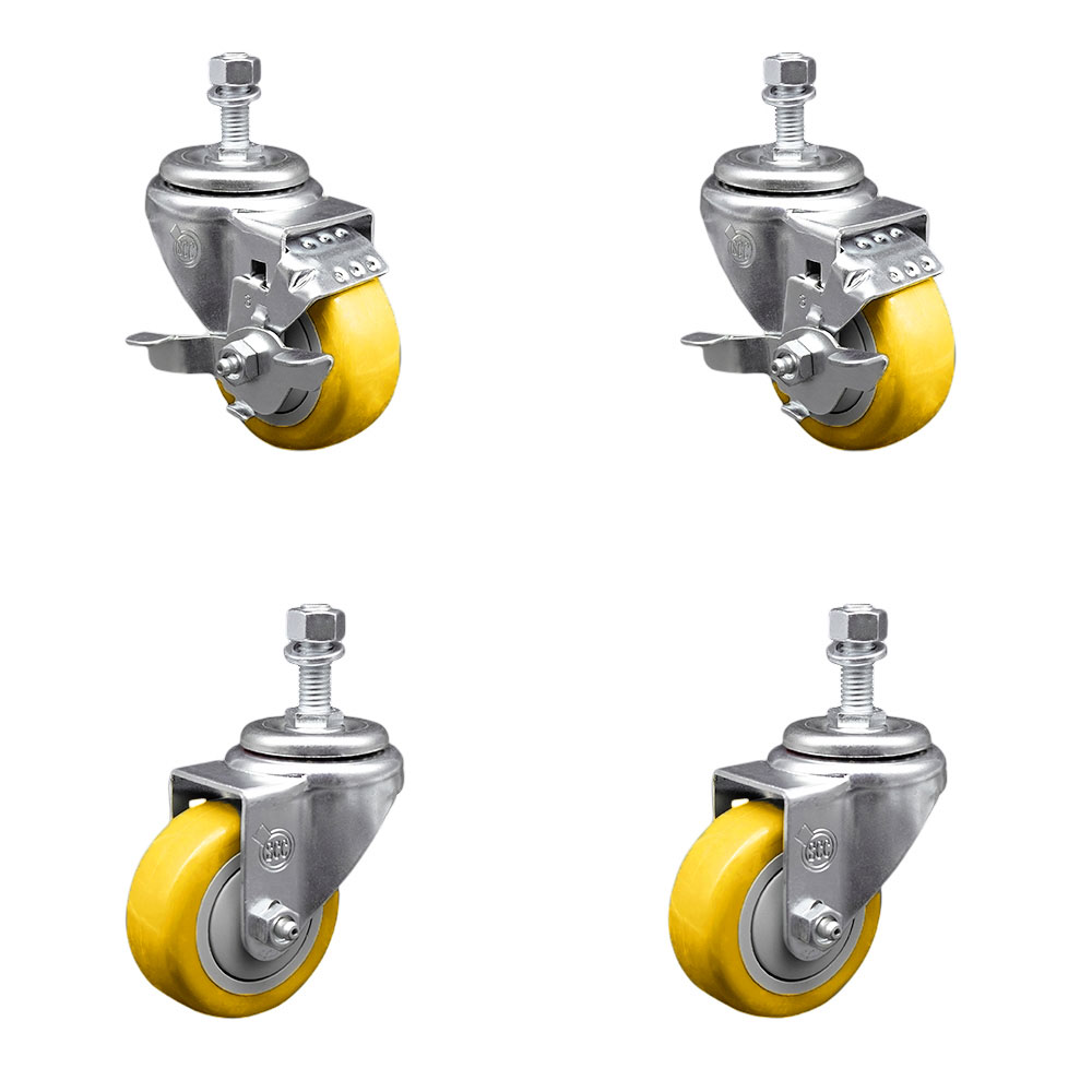 SCC-TS20S314-PPUB-YEL-TLB-M1215-2-S2 Polyurethane Swivel Threaded Stem Caster with 3 x 1.25 in. Yellow Wheels & 12 mm Stems - Set of 4