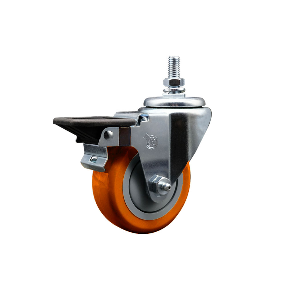 SCC-TS20S3514-PPUB-ORG-PLB-121315 Polyurethane Swivel Threaded Stem Caster with 3.5 x 1.25 in. Orange Wheel & 0.5 in. Stem & Posi Locking Brake