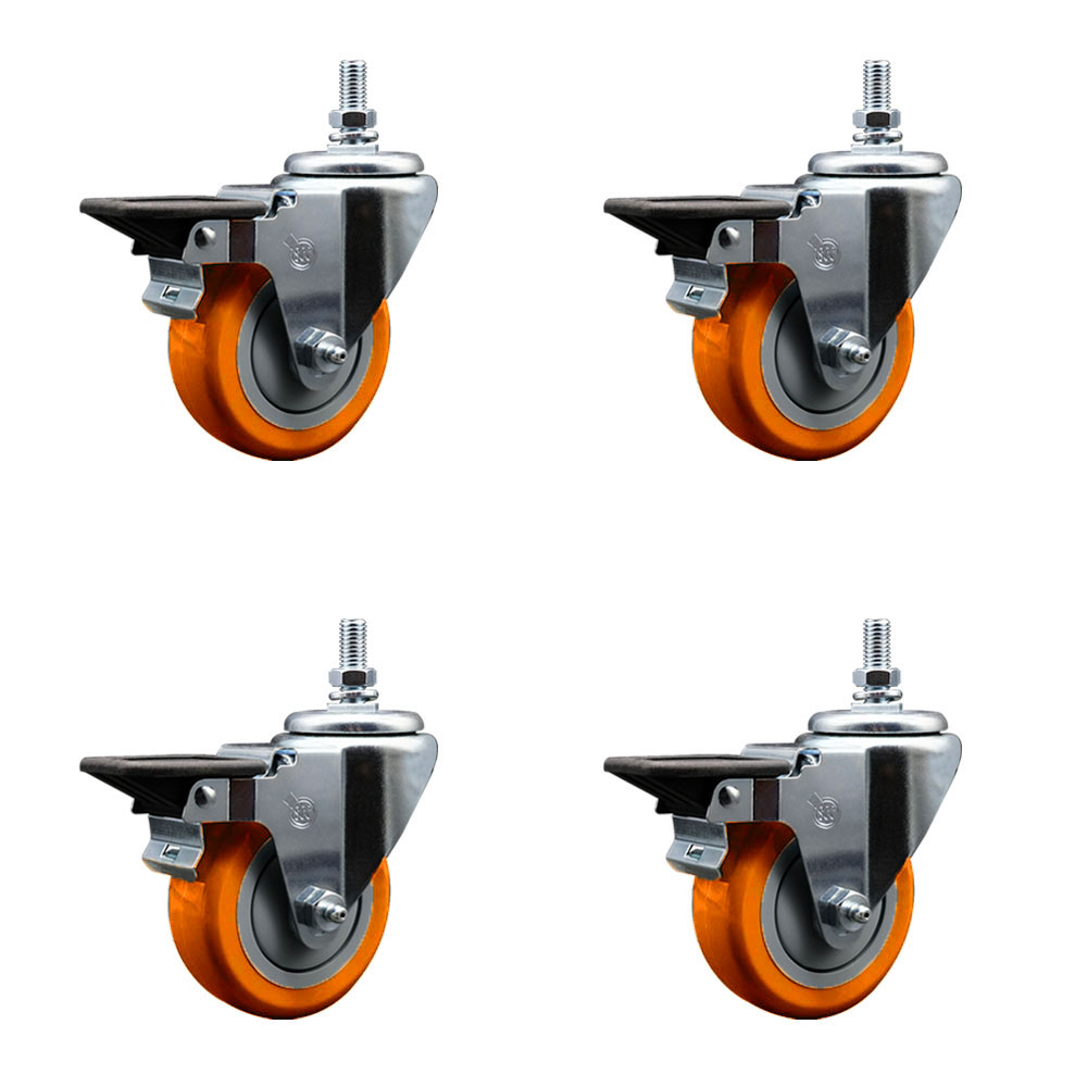 SCC-TS20S3514-PPUB-ORG-PLB-121315-4 Polyurethane Swivel Threaded Stem Caster with 3.5 x 1.25 in. Orange Wheels & 0.5 in. Stems - Set of 4