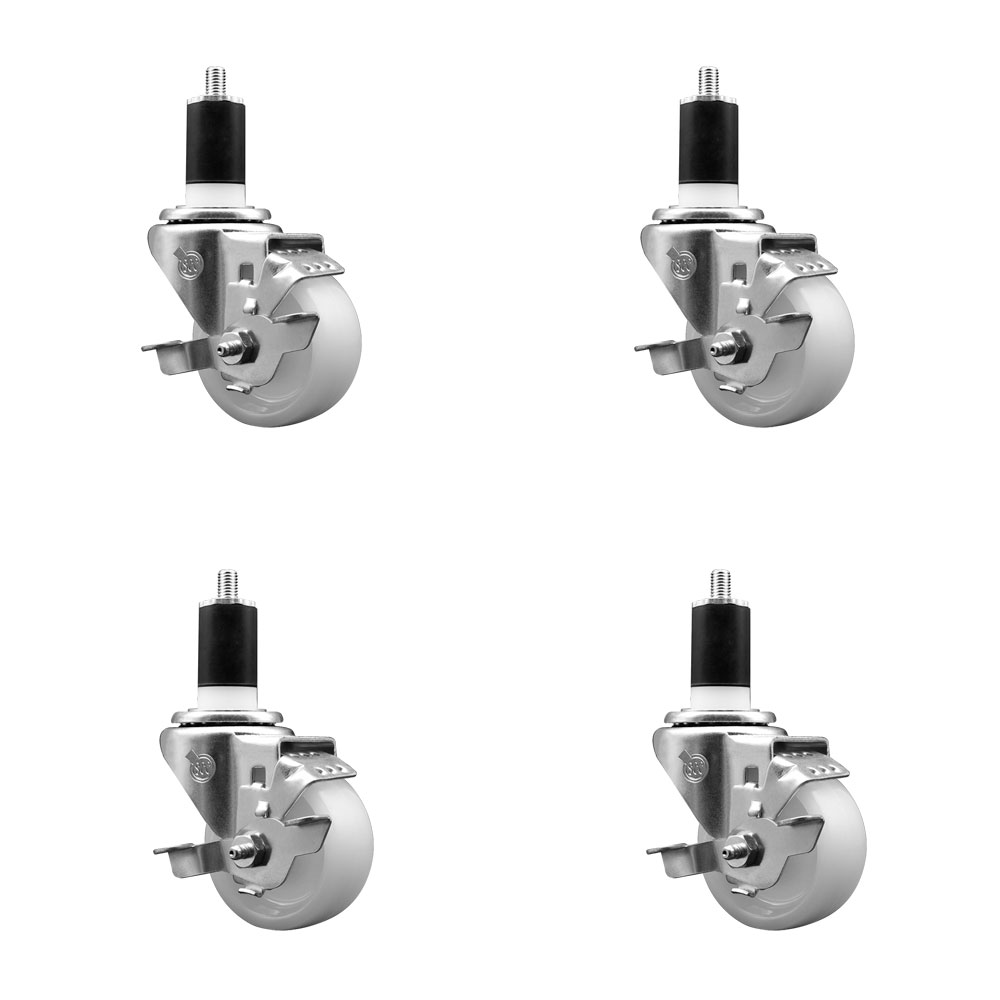 SCC-SSEX20S314-NYS-TLB-112-4 Stainless Steel Nylon Swivel Expanding Stem Caster with 3 in. White Wheels & 1.5 in. Stems - Set of 4