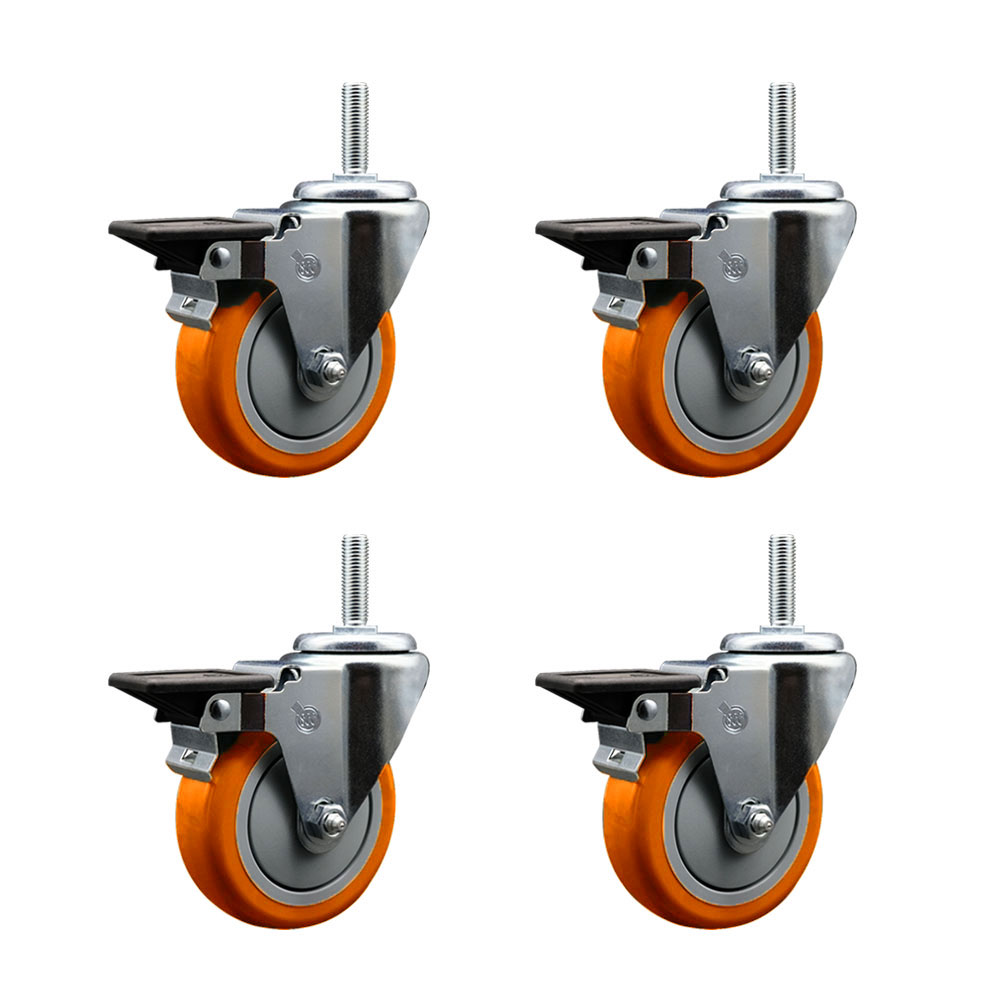 SCC-TS20S414-PPUB-ORG-PLB-34212-4 Polyurethane Swivel Threaded Stem Caster with 4 x 1.25 in. Orange Wheels & 0.75 in. Stems - Set of 4