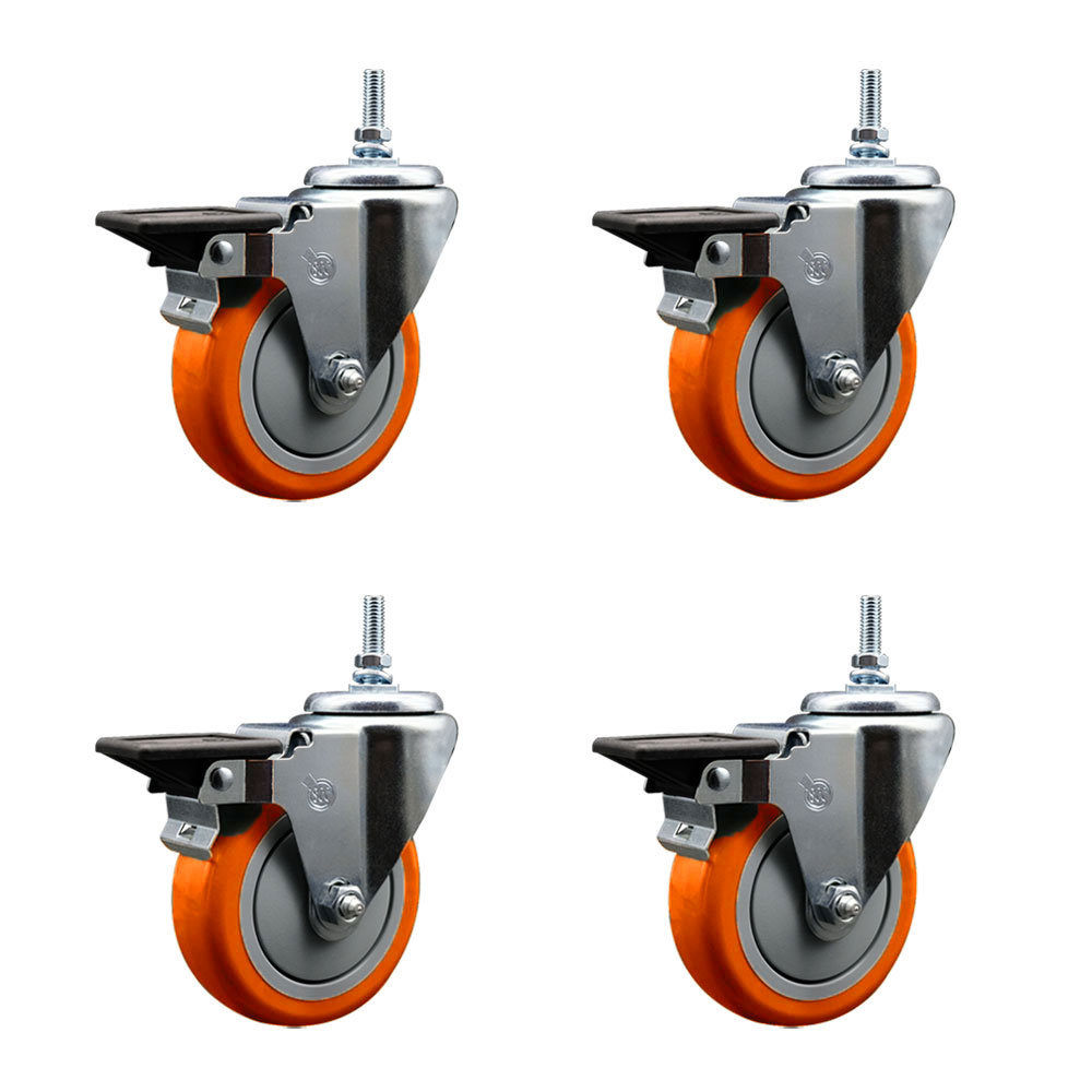 SCC-TS20S414-PPUB-ORG-PLB-381615-4 Polyurethane Swivel Threaded Stem Caster with 4 x 1.25 in. Orange Wheels & 0.38 in. Stems - Set of 4