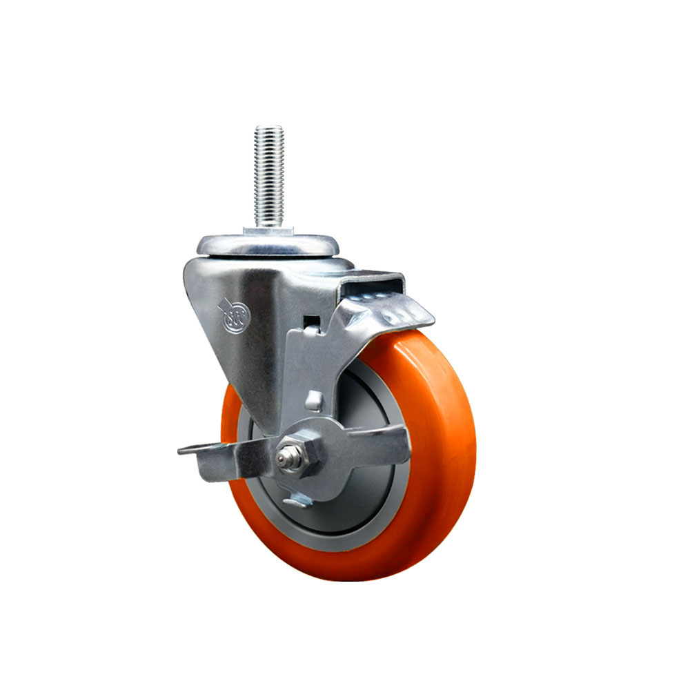 SCC-TS20S414-PPUB-ORG-TLB-34212 Polyurethane Swivel Threaded Stem Caster with 4 x 1.25 in. Orange Wheel & 0.75 in. Stem & Top Locking Brake