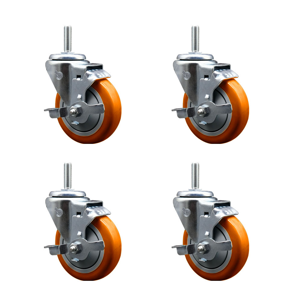 SCC-TS20S414-PPUB-ORG-TLB-58212-4 Polyurethane Swivel Threaded Stem Caster with 4 x 1.25 in. Orange Wheels & 0.63 in. Stems - Set of 4
