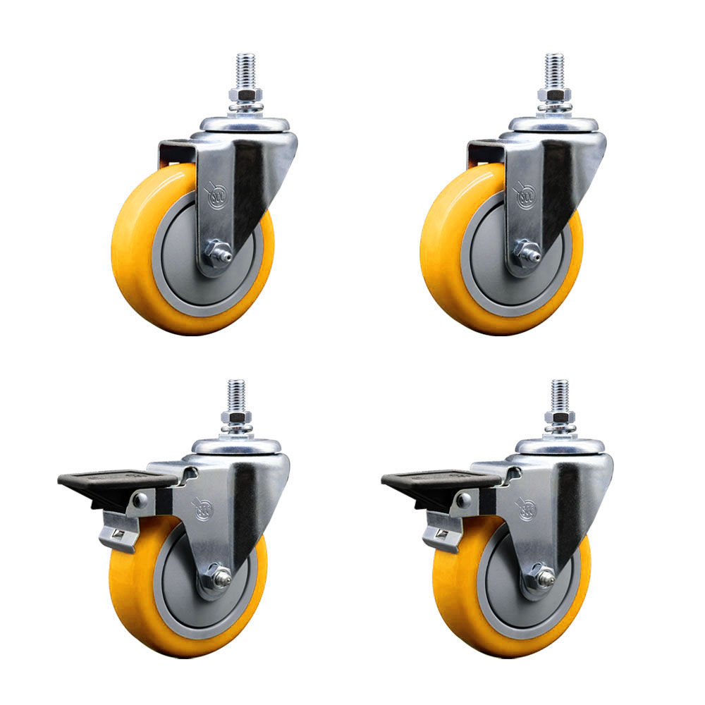 SCC-TS20S414-PPUB-YEL-121315-2-PLB-2 Polyurethane Swivel Threaded Stem Caster with 4 x 1.25 in. Yellow Wheels & 0.5 in. Stems - Set of 4