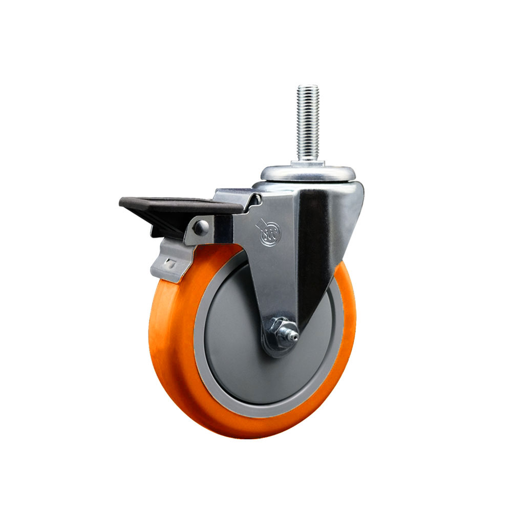 SCC-TS20S514-PPUB-ORG-PLB-34212 Polyurethane Swivel Threaded Stem Caster with 5 x 1.25 in. Orange Wheel & 0.75 in. Stem & Posi Locking Brake