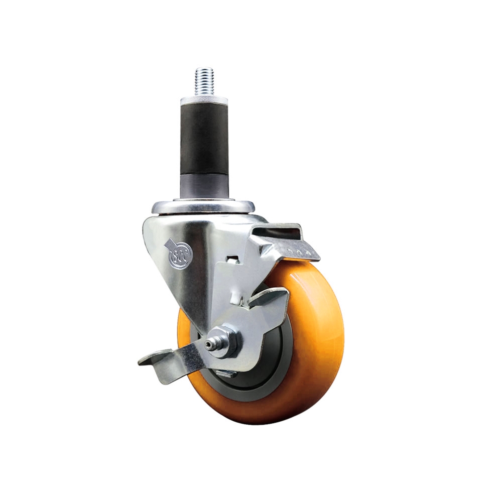 Stainless Steel Polyurethane Expanding Stem Swivel Caster with 3.5 in. Yellow Wheel & 1.25 in. Stem & Top Locking Brake