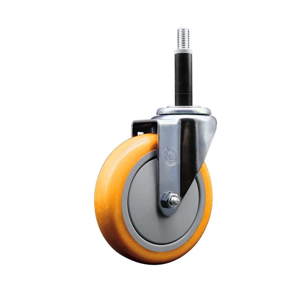 Stainless Steel Polyurethane Expanding Stem Swivel Caster with 5 in. Yellow Wheel & 0.75 in. Stem