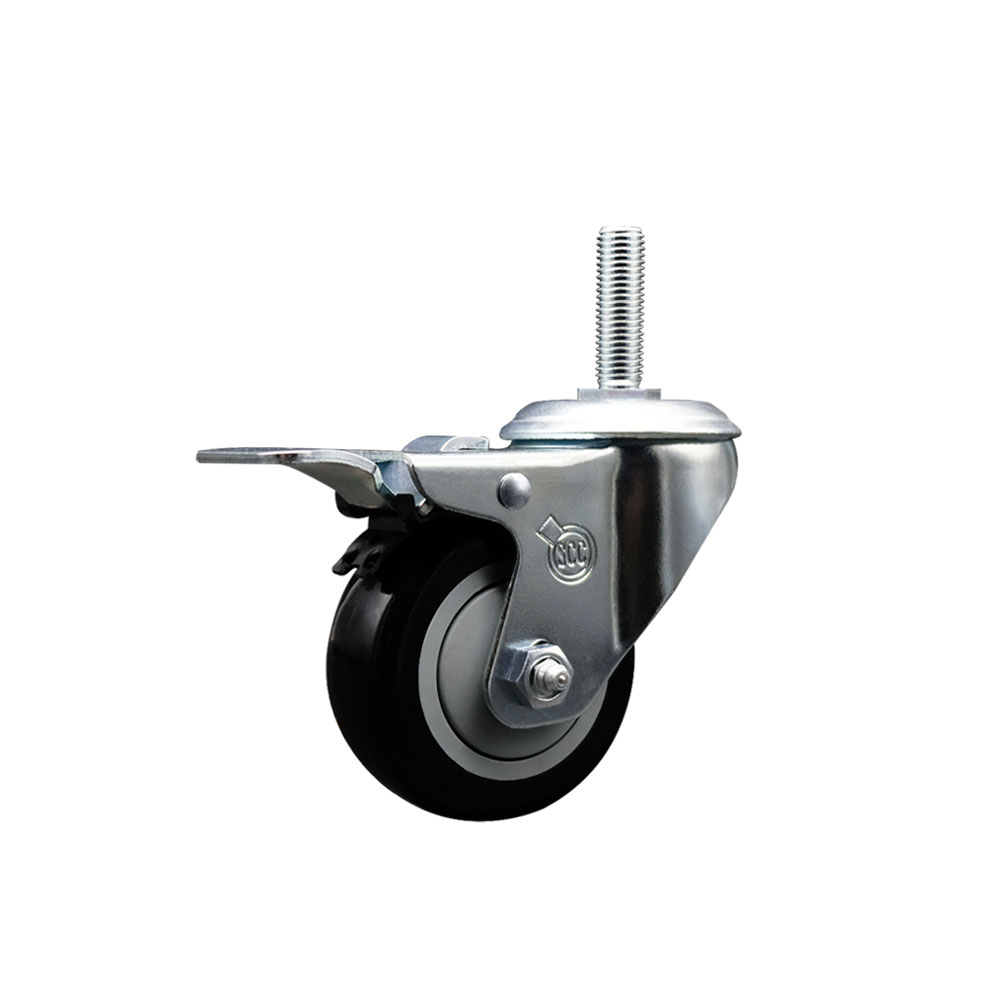 SCC-TSTTL20S314-PPUB-BLK-34212 Polyurethane Swivel Threaded Stem Caster with 3 x 1.25 in. Black Wheel & 0.75 in. Stem & Total Locking Brake