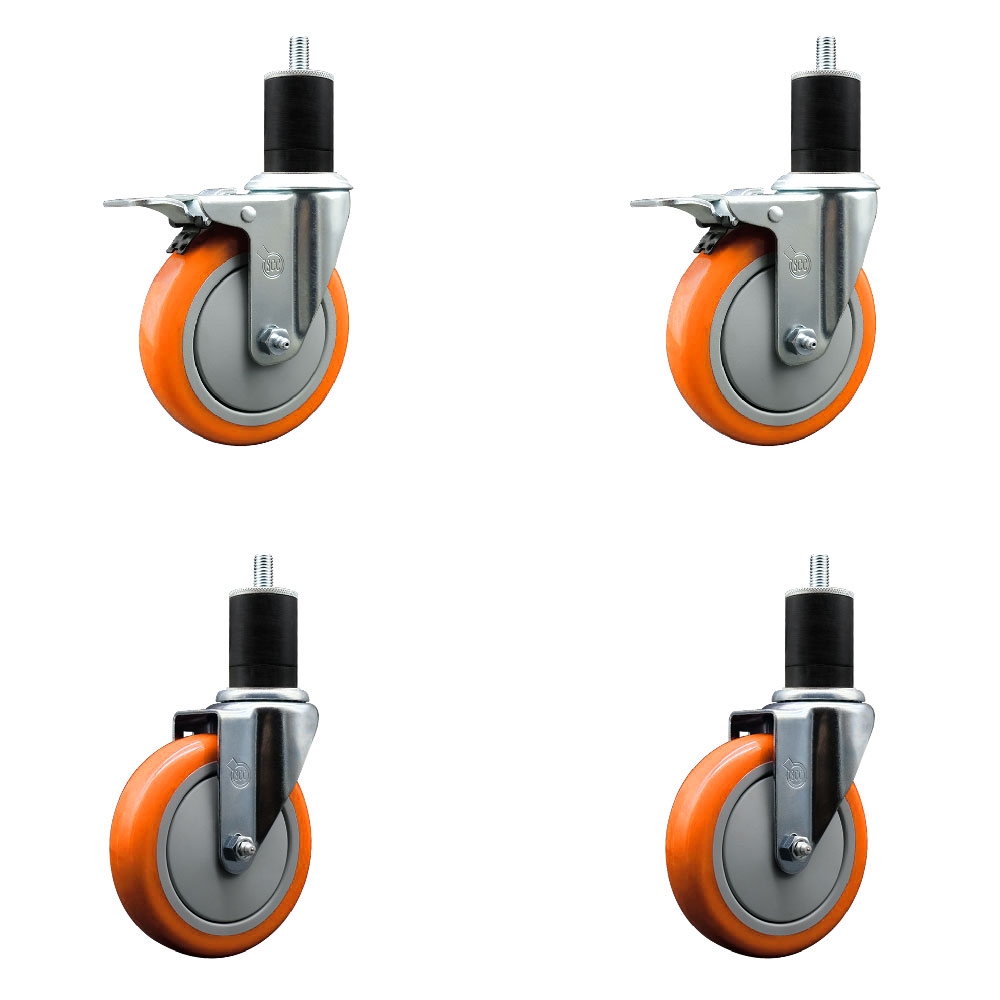 SCC-SSEXTTL20S514-PPUB-ORG-2-S-2-134 Stainless Steel Polyurethane Swivel Expanding Stem Caster with 5 in. Orange Wheels & 1.75 in. Stems - Set of 4