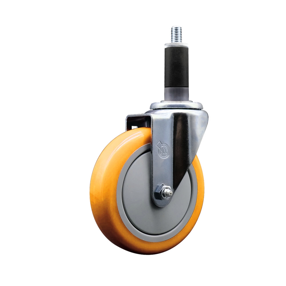 Polyurethane Swivel Stem Caster with 5 in. Yellow Caster Wheels, 1.13 in. Expanding Stem - 316 Stainless Steel Caster